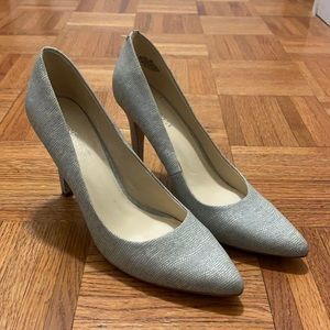 Faux grey snake skin pointed toe heels